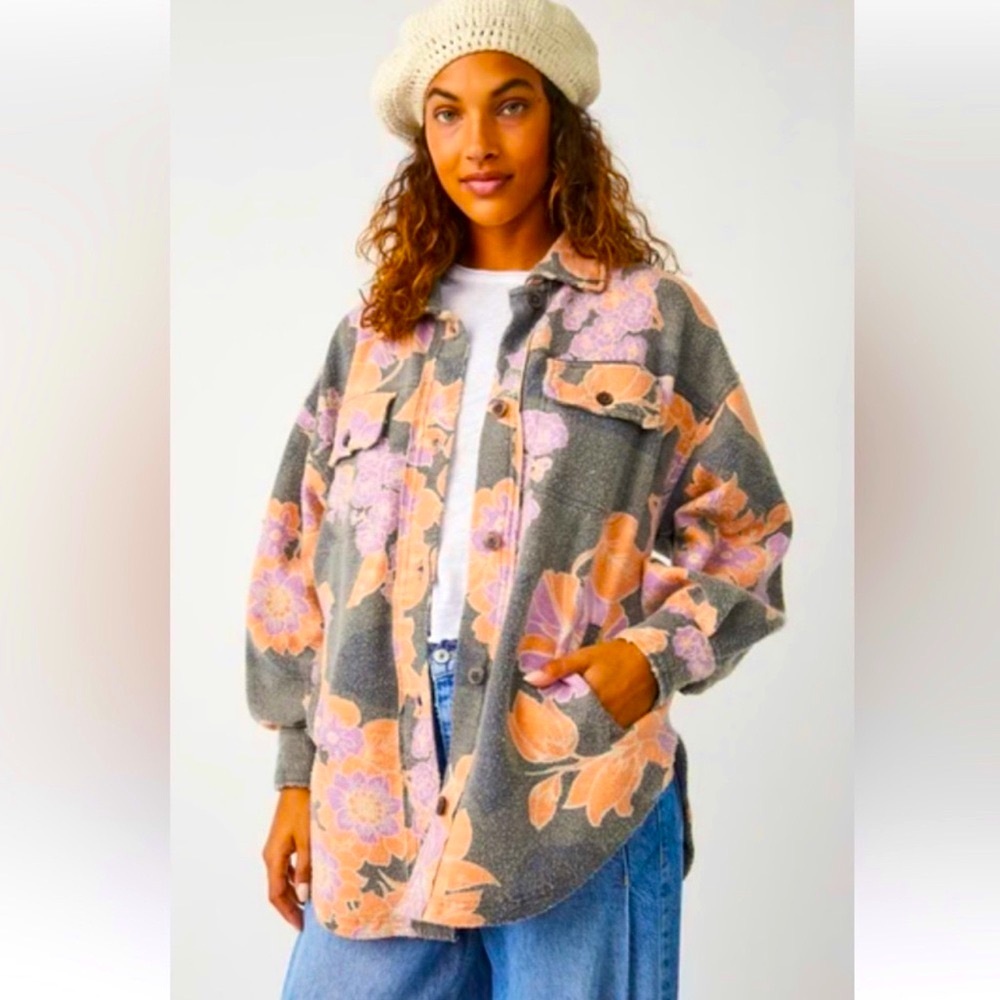 NWT Free People Ruby Printed Shacket Floral Heavyweight Jacket Button Down Shirt